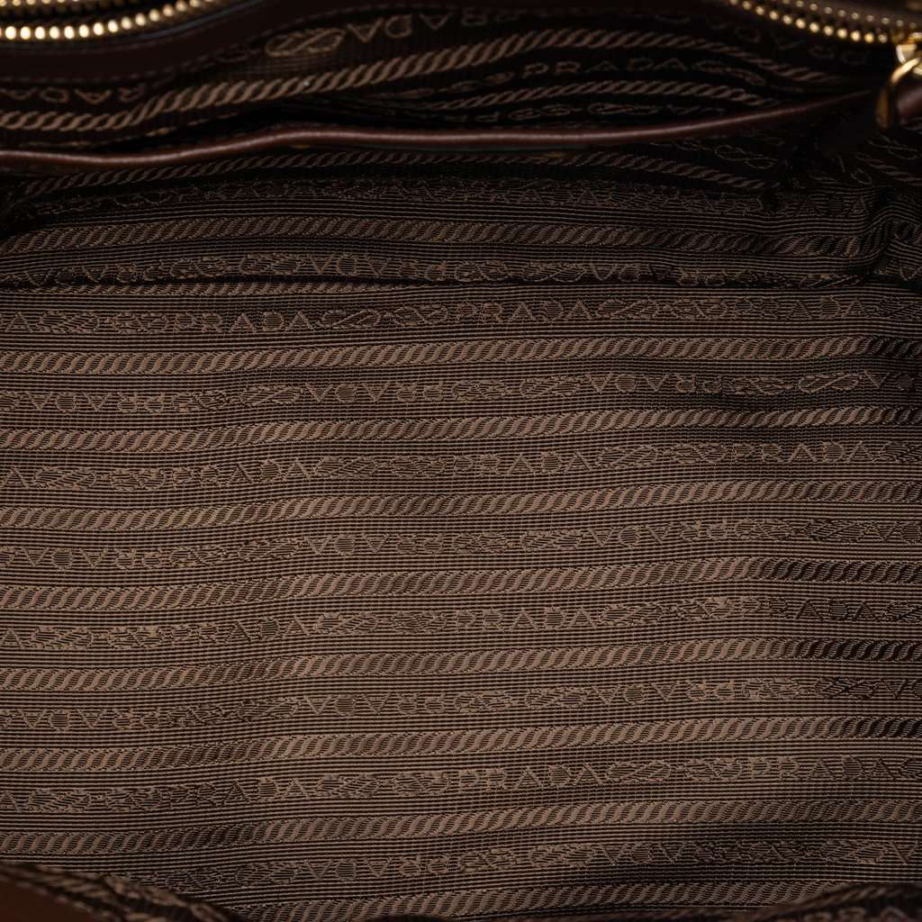 Prada Vitello Daino Trimmed Tessuto Satchel Brown Very good condition - Model View