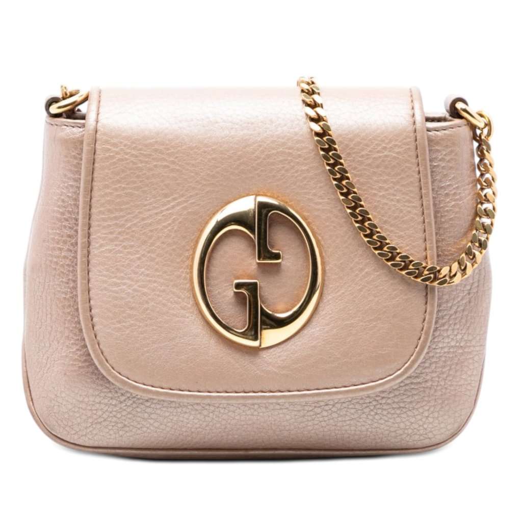 Gucci Small Metallic Pebbled Calfskin 1973 Chain Crossbody Brown Leather Very good condition - Front View