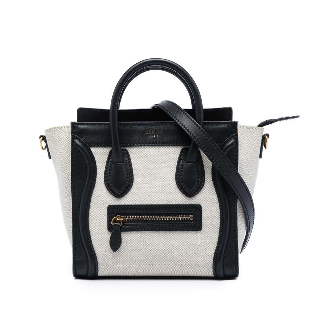 Celine Nano Bicolor Canvas and Leather Luggage Tote White Very good - Front View