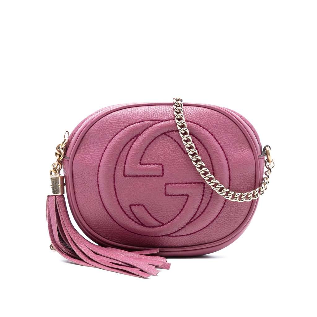Gucci Mini Pebbled Calfskin Soho Chain Crossbody Pink Leather Very good condition - Front View