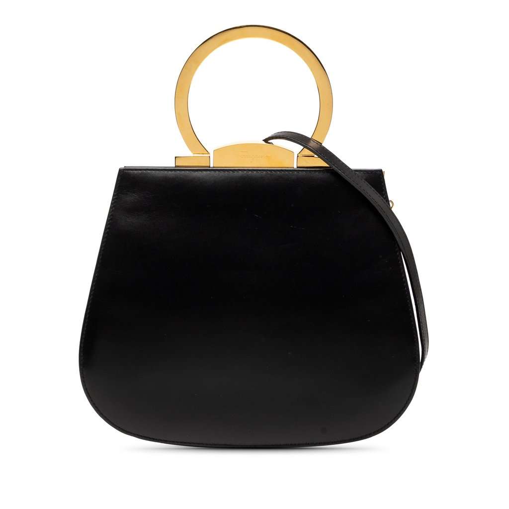 Ferragamo Leather Gancini Top Handle Bag Black Leather Very good condition - Front View