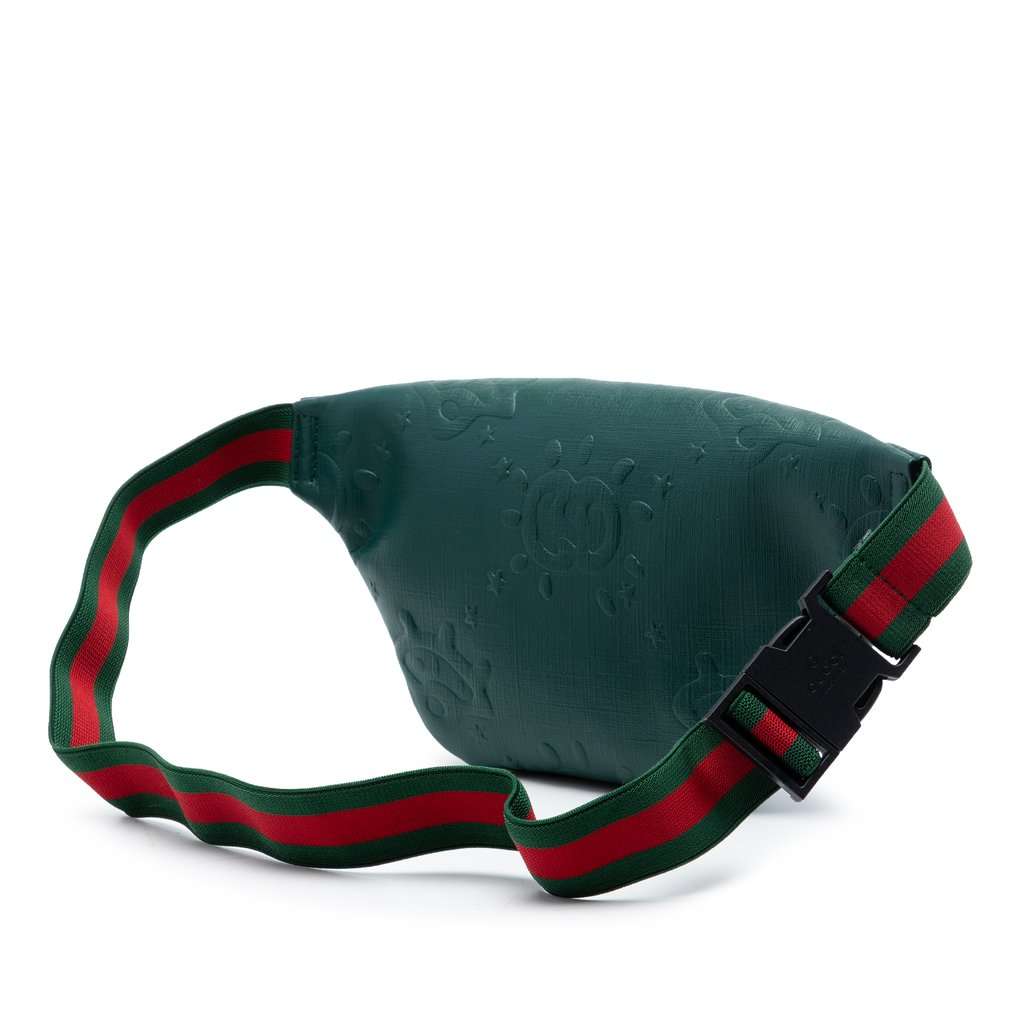 Gucci Kids Embossed Calfskin Interlocking G Web UFO Belt Bag Green Leather Very good condition - Back View
