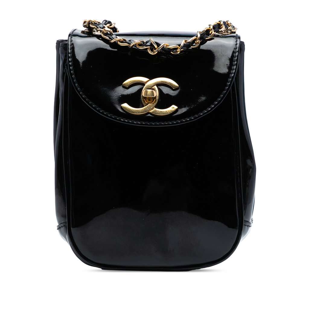 Chanel CC Patent Flap Crossbody Black Leather Very good - Front View