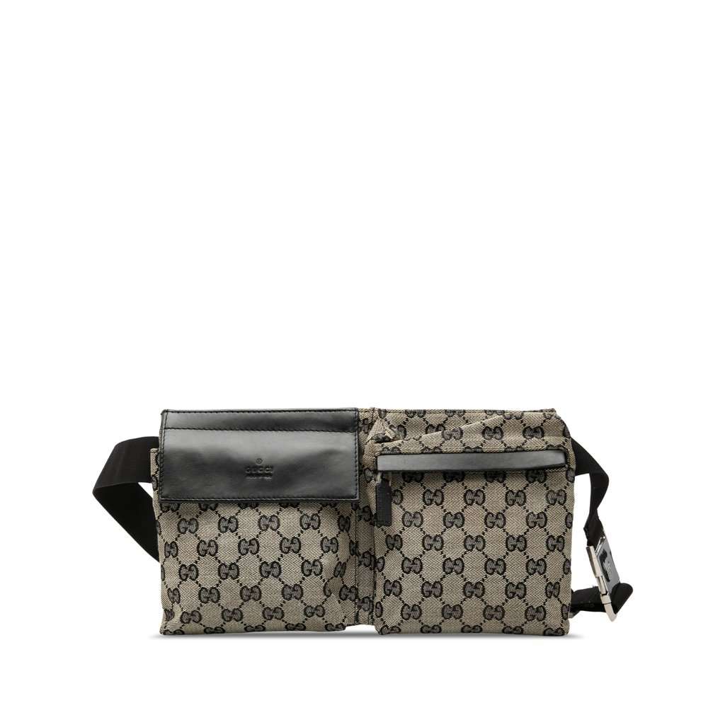 Gucci GG Canvas Double Pocket Belt Bag Beige Good - Front View