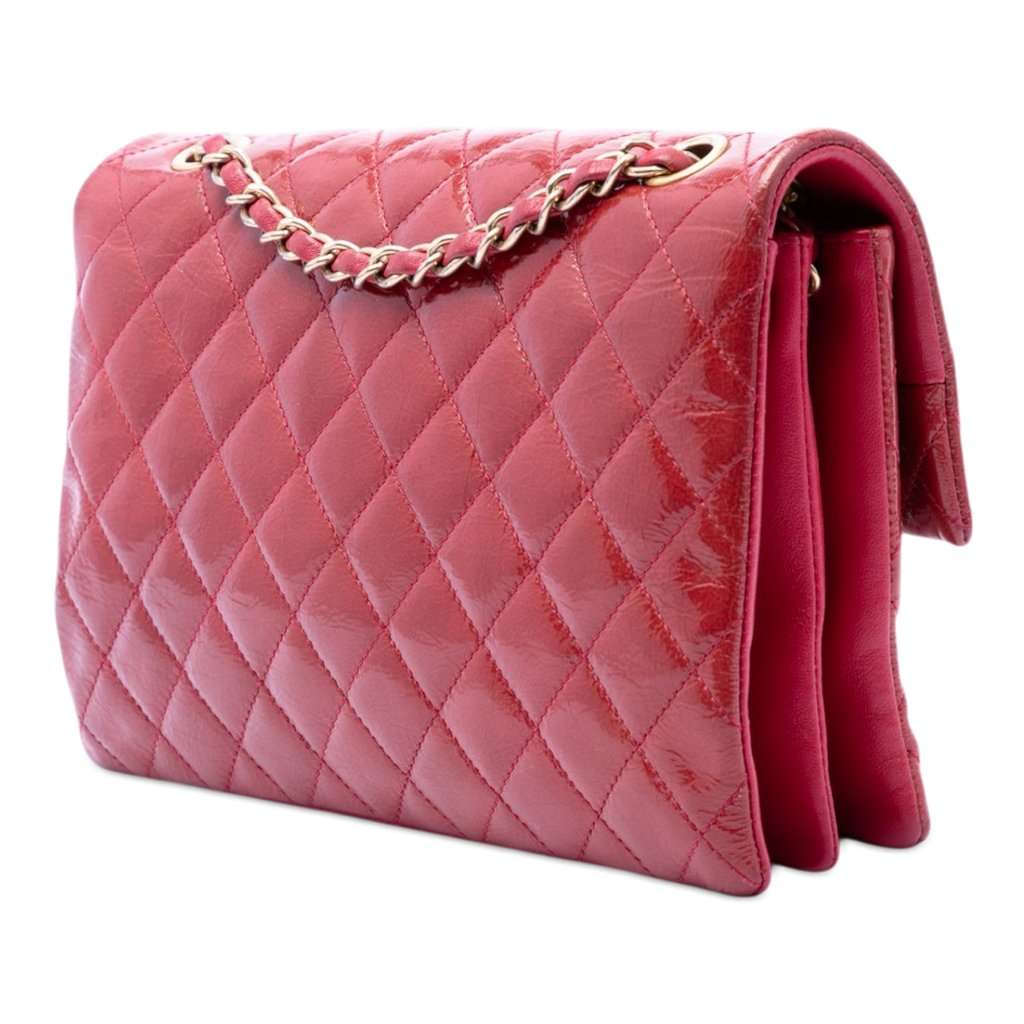 Chanel Quilted Patent Goatskin Pagoda Accordion Flap Red Leather Very good condition - Back View