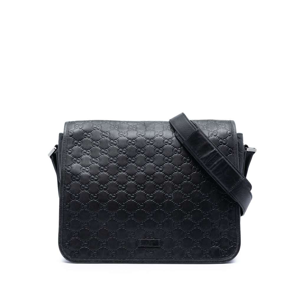 Gucci Guccissima Messenger Bag Black Leather Very good condition - Front View