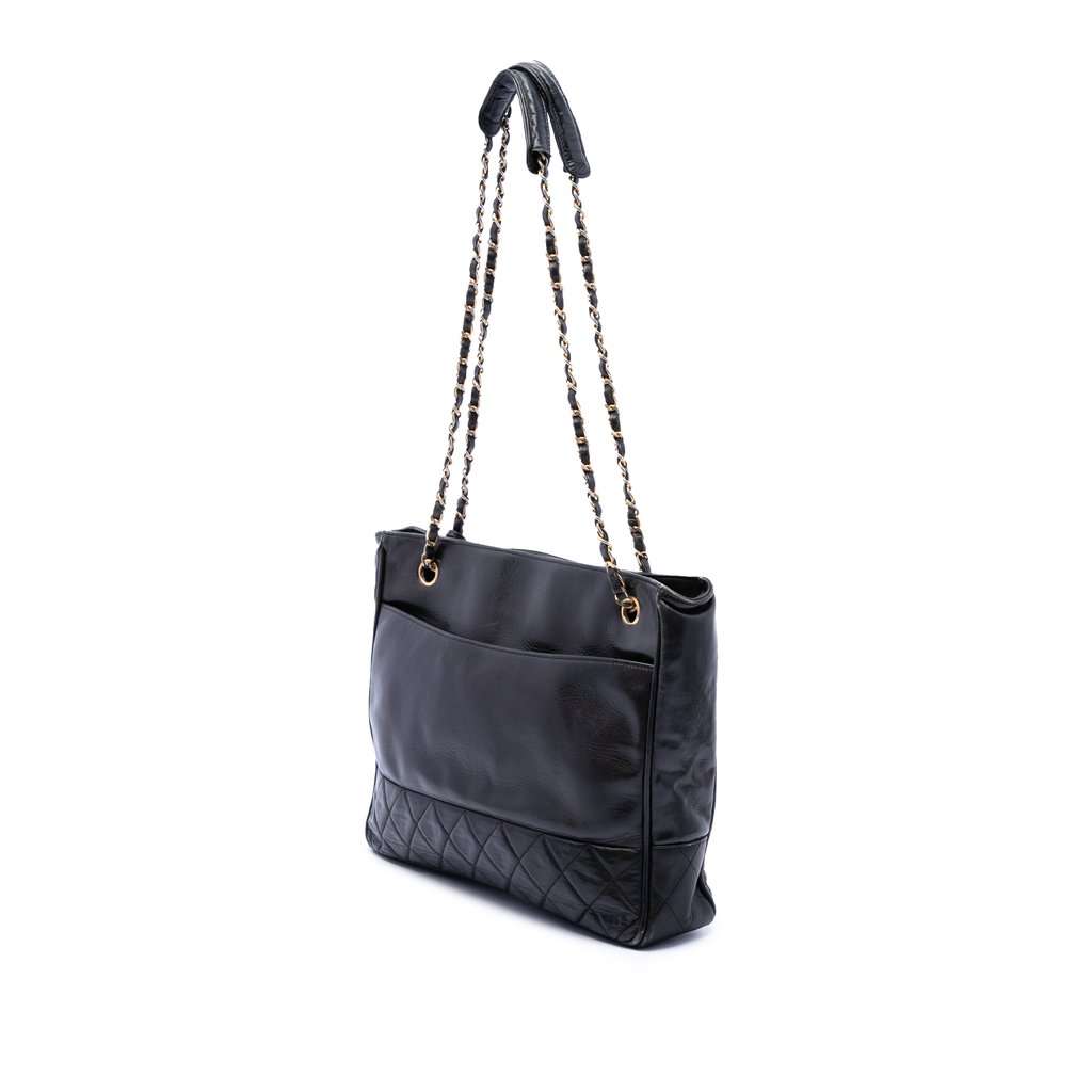 Chanel Quilted Lambskin Chain Tote Black Leather Very good condition - Back View