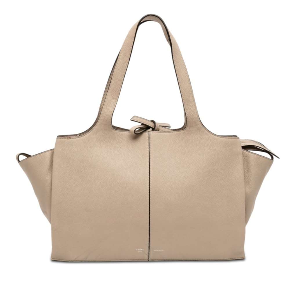 Celine Medium Grained Calfskin Trifold Tote Beige Leather Good - Front View