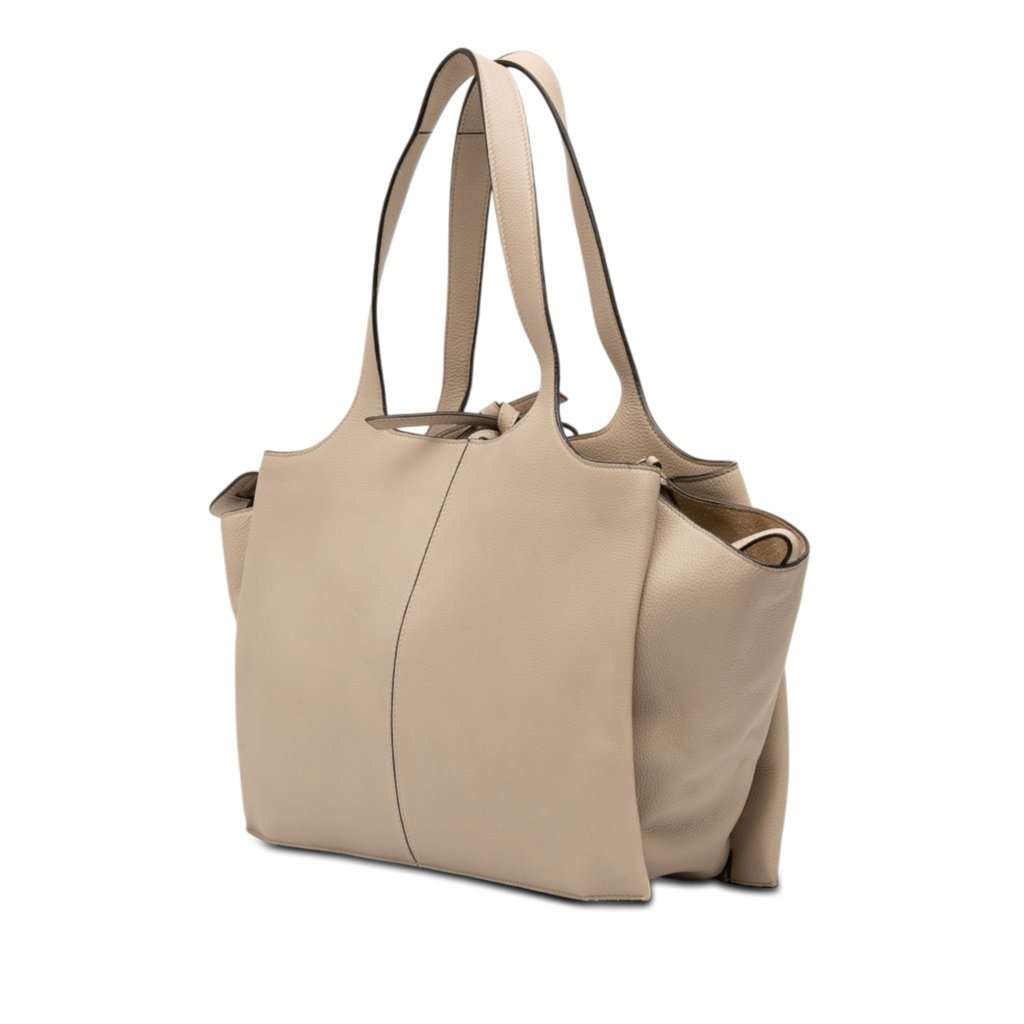 Celine Medium Grained Calfskin Trifold Tote Beige Leather Good - Back View