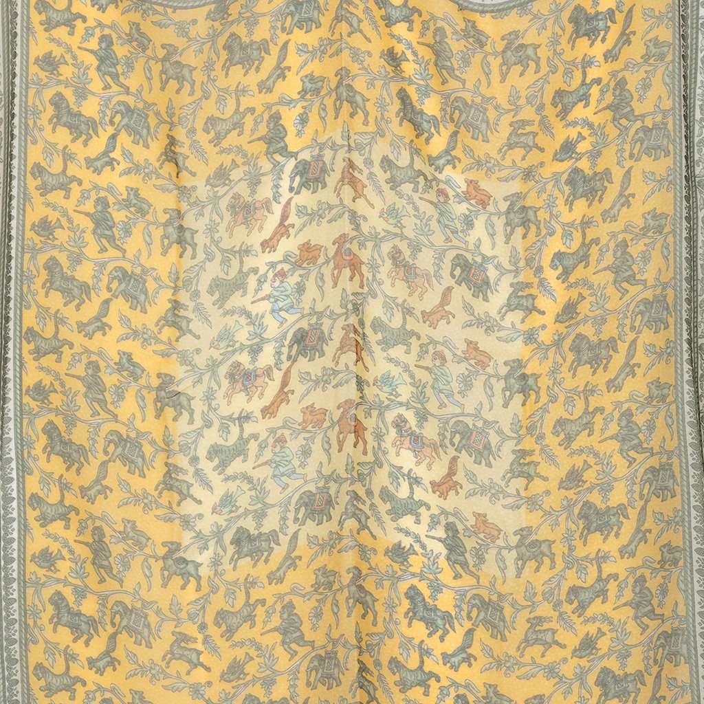 Hermès Chasse en Inde Silk Scarf 90 Yellow Very good - Back View
