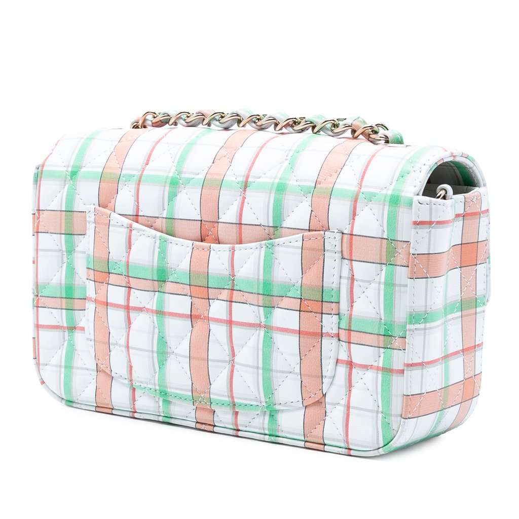 Chanel Mini Rectangular Classic Plaid Printed Calfskin Single Flap White Leather Very good condition - Back View