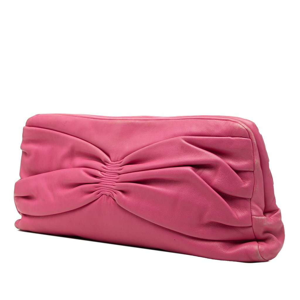 Miu Miu Pleated Nappa Frame Clutch Pink Leather Very good - Back View