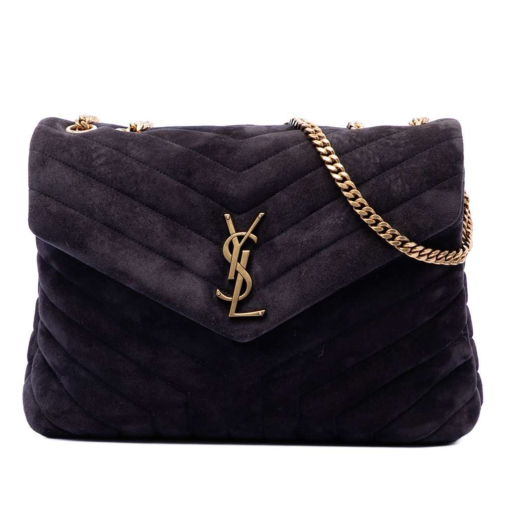 Saint Laurent Medium Matelasse Suede Monogram LouLou Shoulder Bag Blue Leather Very good - Front View