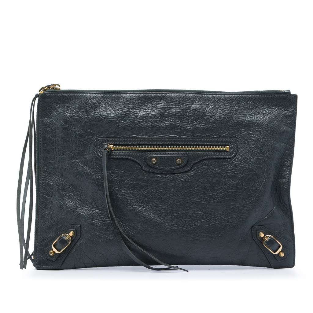 Balenciaga Lambskin Motocross Classic Zip Around Flat Clutch MultiColor Leather Very good - Front View