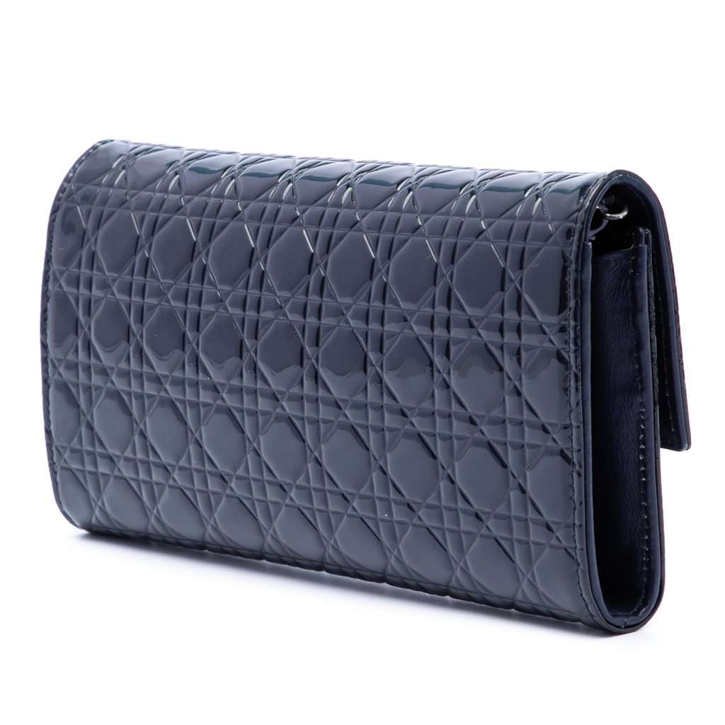 Dior Patent Cannage Lady Dior Wallet On Chain Blue Leather Very good condition - Back View