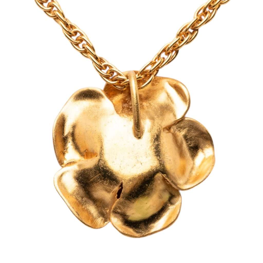 Chanel CC Gold Plated Camellia Pendant Necklace Gold Metal Very good condition - Inside View