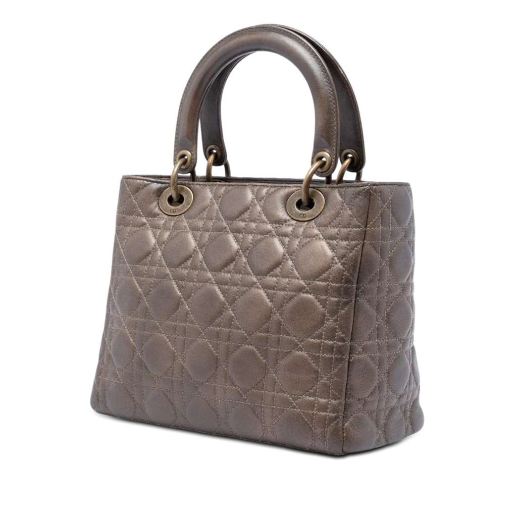 Dior Medium Metallic Lambskin Cannage Lady Dior Brown Leather Very good condition - Back View