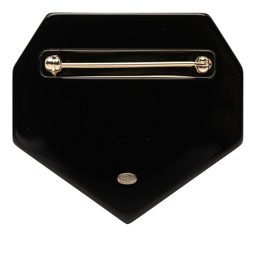 Chanel CC Resin Strass and Faux Pearl Coco Neige Pin Brooch Black Plastic Very good condition - Back View
