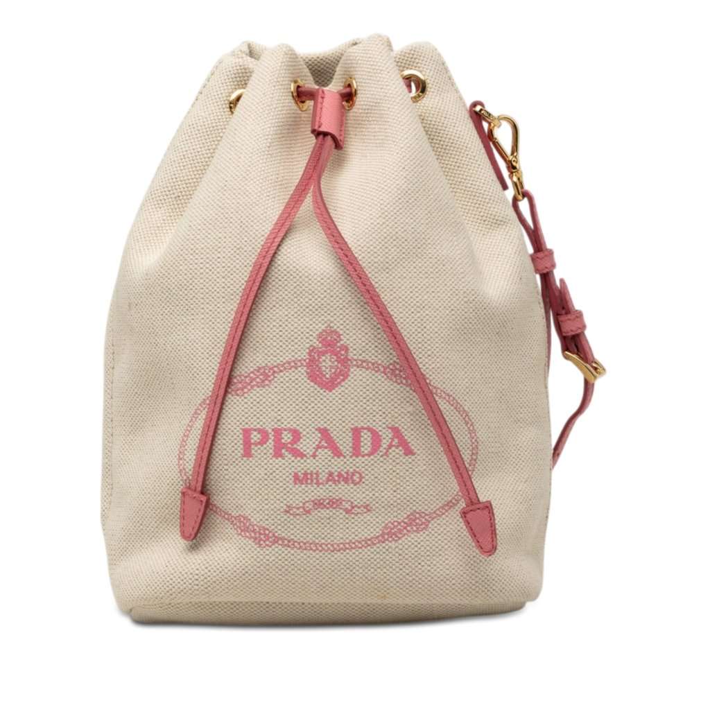 Prada Canvas Canapa Logo Drawstring Pouch Beige Very good condition - Front View