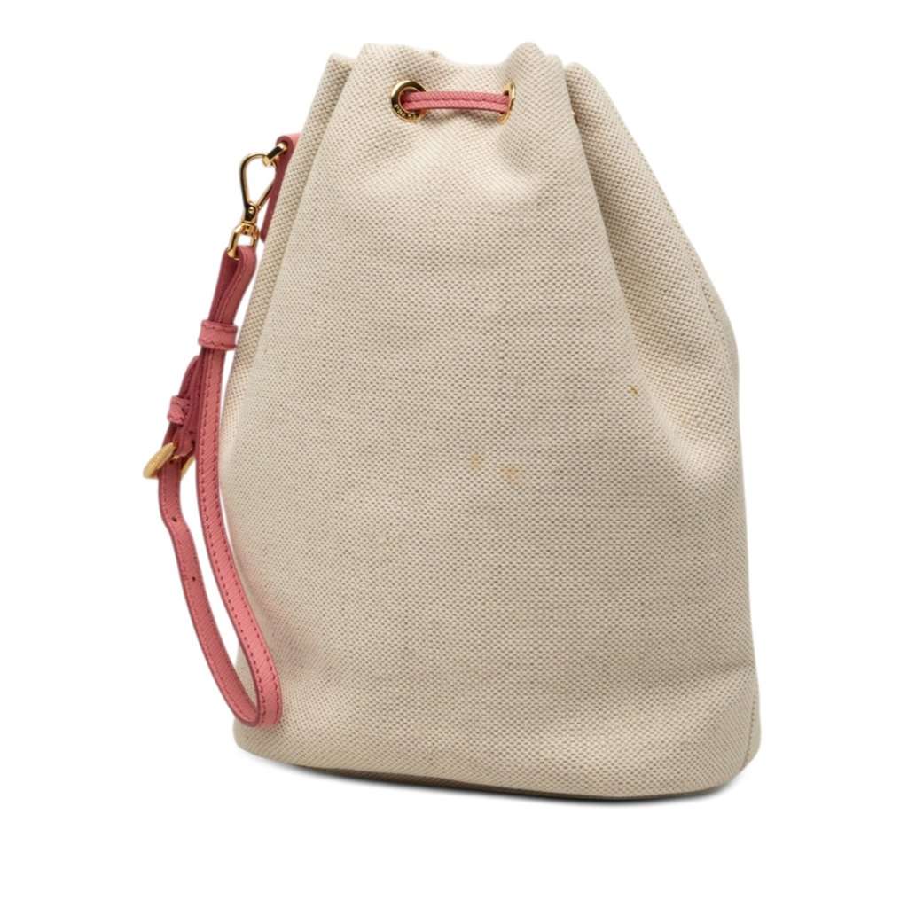 Prada Canvas Canapa Logo Drawstring Pouch Beige Very good condition - Back View