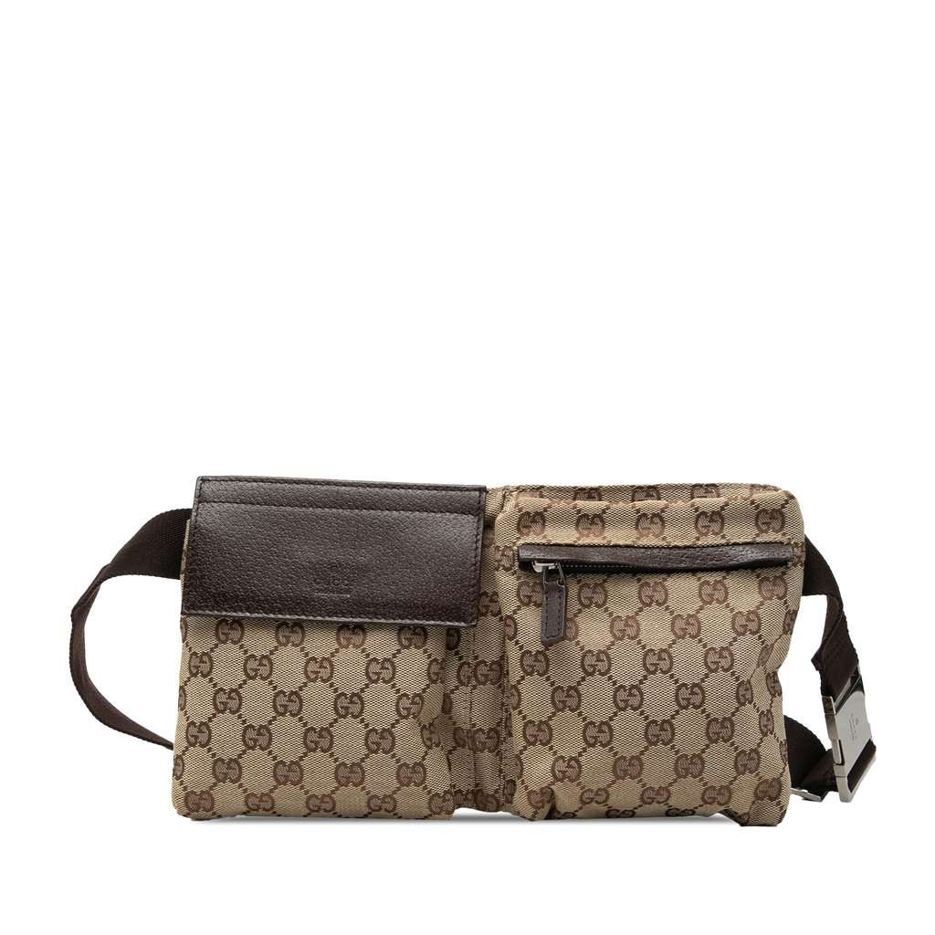 Gucci GG Canvas Double Pocket Belt Bag Beige Very good condition - Front View