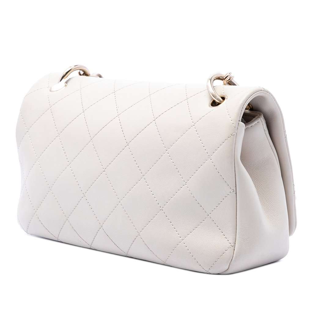 Chanel Large Quilted Lambskin Twist Chain Enamel CC Flap White Leather Very good - Back View