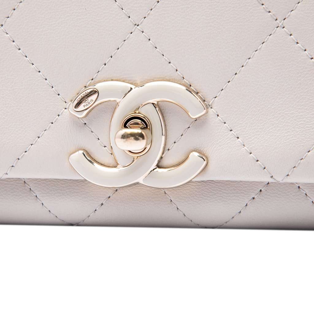 Chanel Large Quilted Lambskin Twist Chain Enamel CC Flap White Leather Very good - Box View