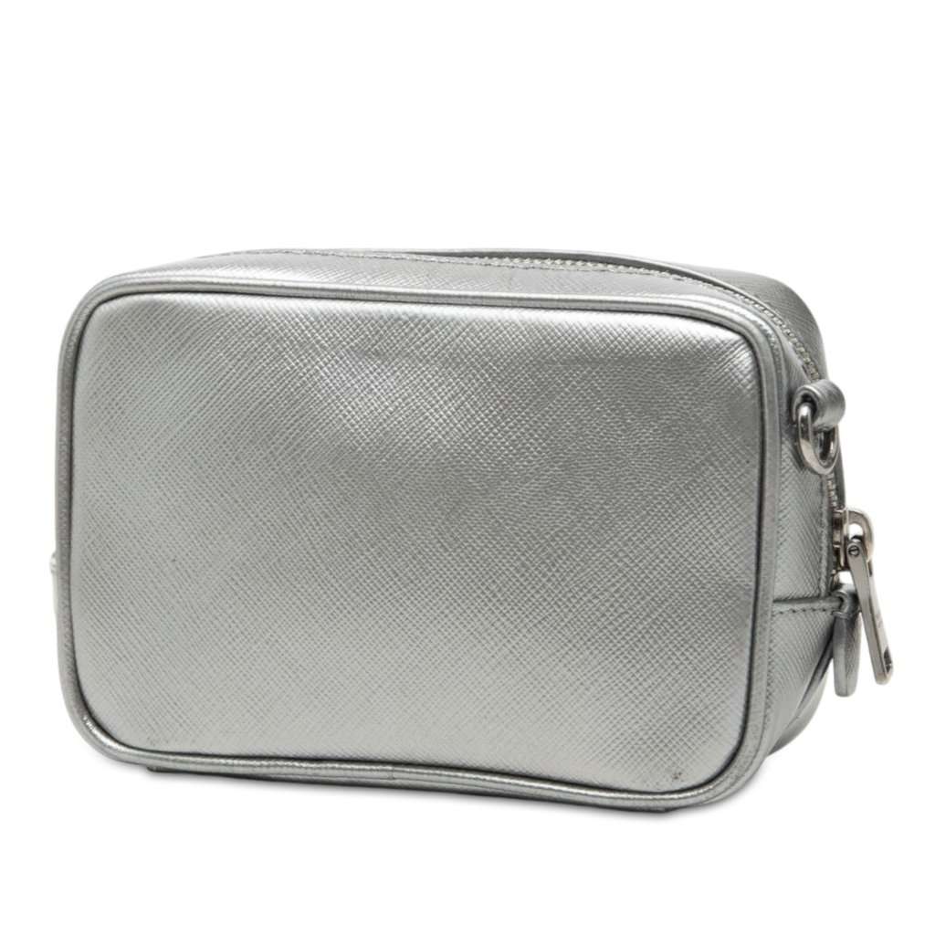 Prada Mini Metallic Saffiano Lux Camera Bag Silver Leather Very good - Back View