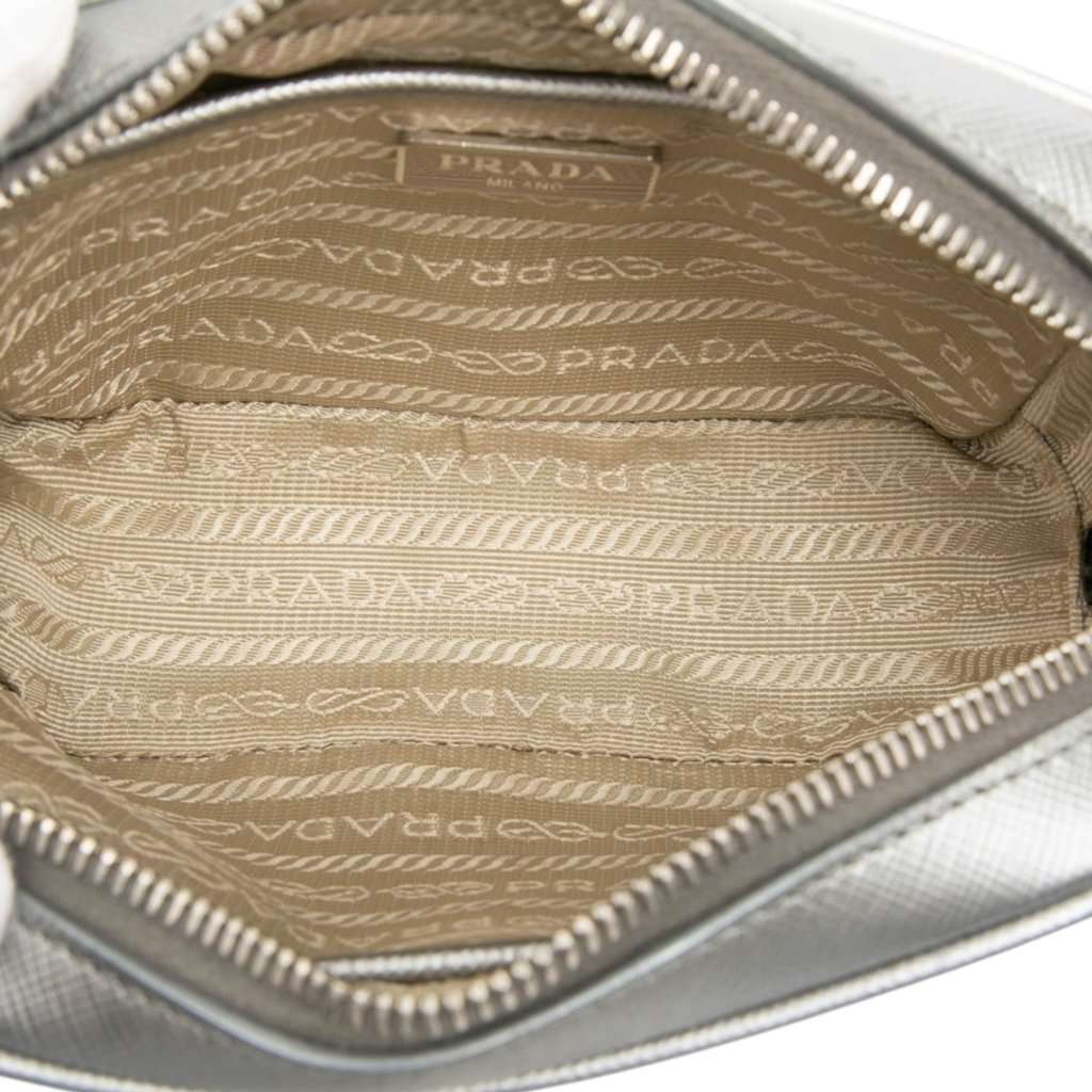 Prada Mini Metallic Saffiano Lux Camera Bag Silver Leather Very good - Model View