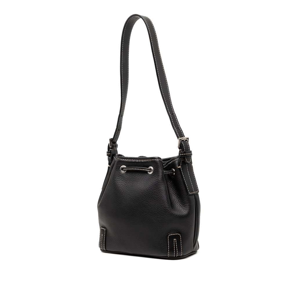 Burberry Leather Drawstring Bucket Bag Black Leather Very good - Back View