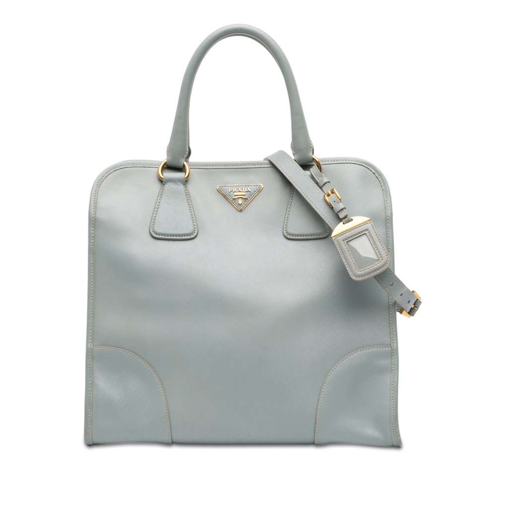 Prada Saffiano Lux Shopping Tote Blue Leather Very good condition - Front View