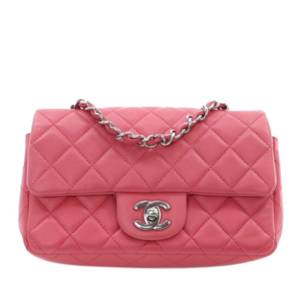 Chanel Mini Rectangular Classic Lambskin Single Flap Pink Leather Very good condition - Front View