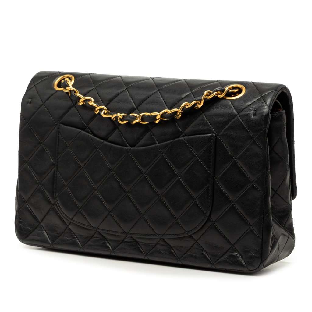 Chanel Medium Classic Lambskin Double Flap Black Leather Very good - Back View