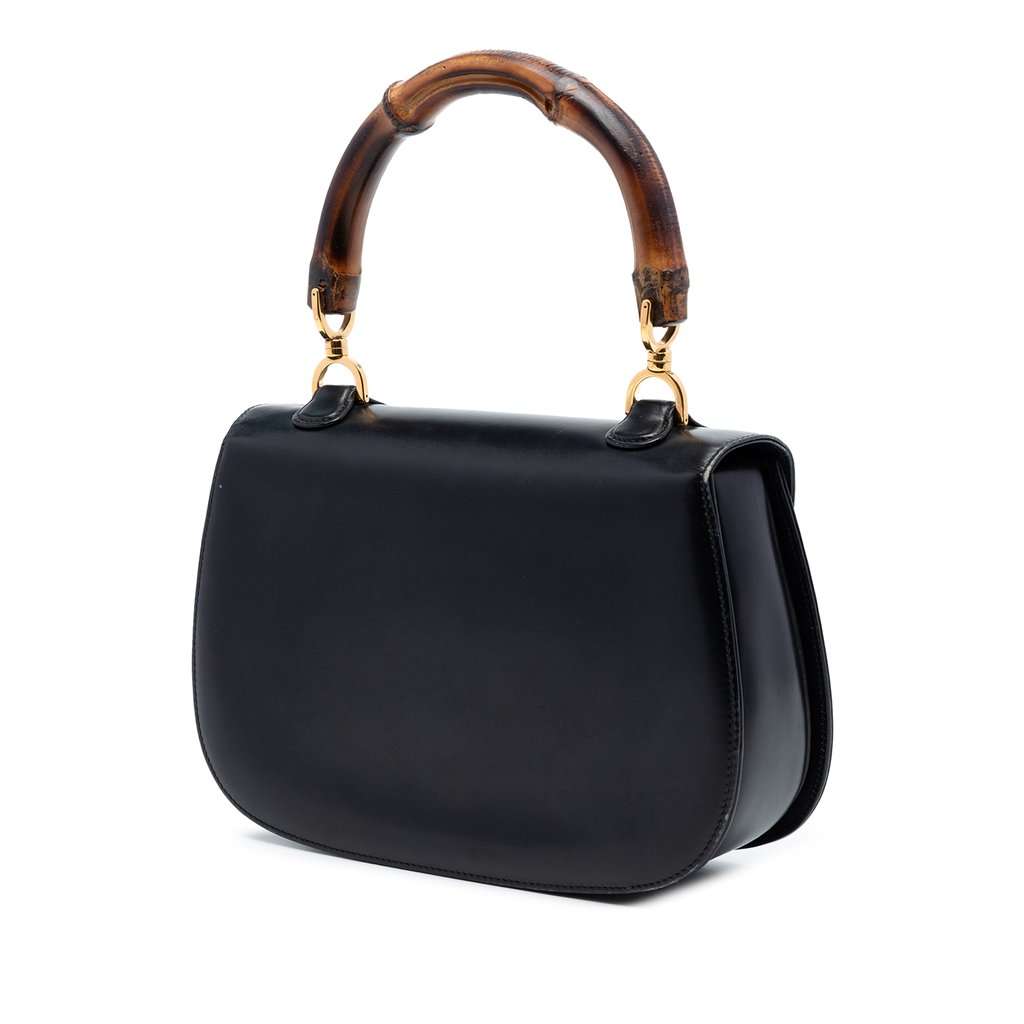 Gucci Small Calfskin Bamboo Top Handle Bag Black Leather Very good - Back View