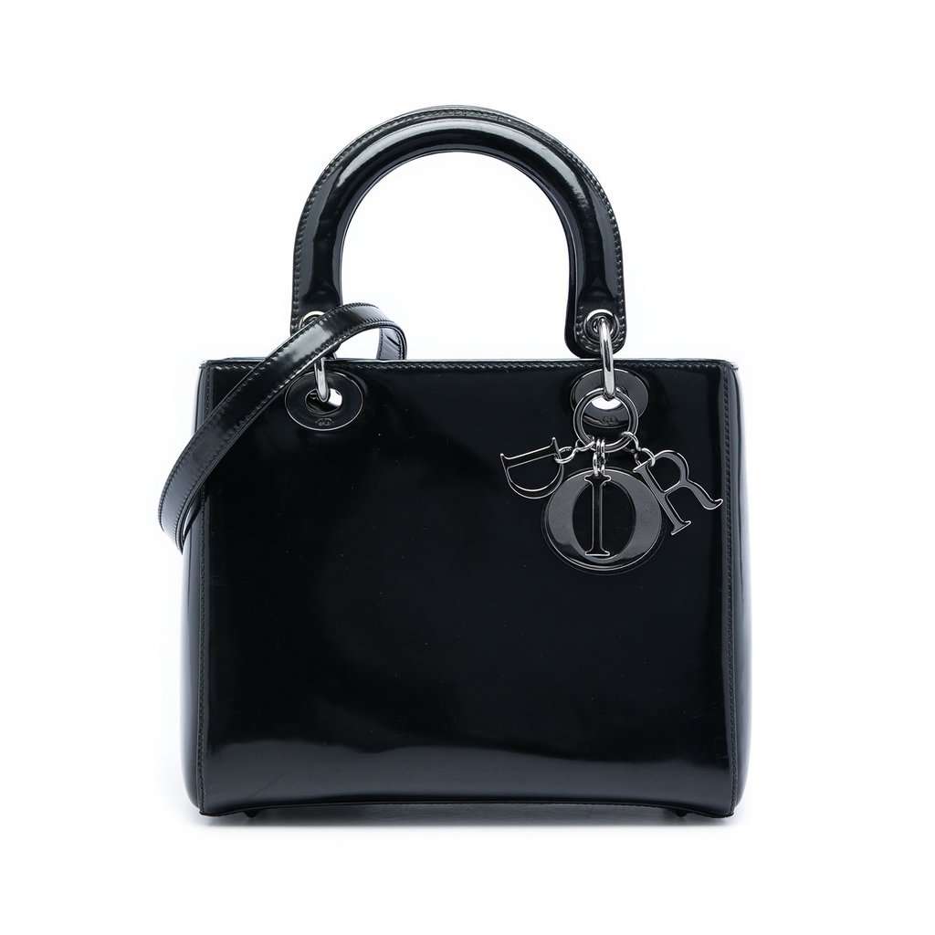 Dior Medium Patent Lady Dior Black Leather Very good condition - Front View