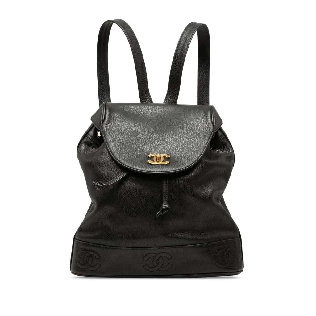 Chanel Caviar Triple CC Backpack Black Leather Very good - Front View
