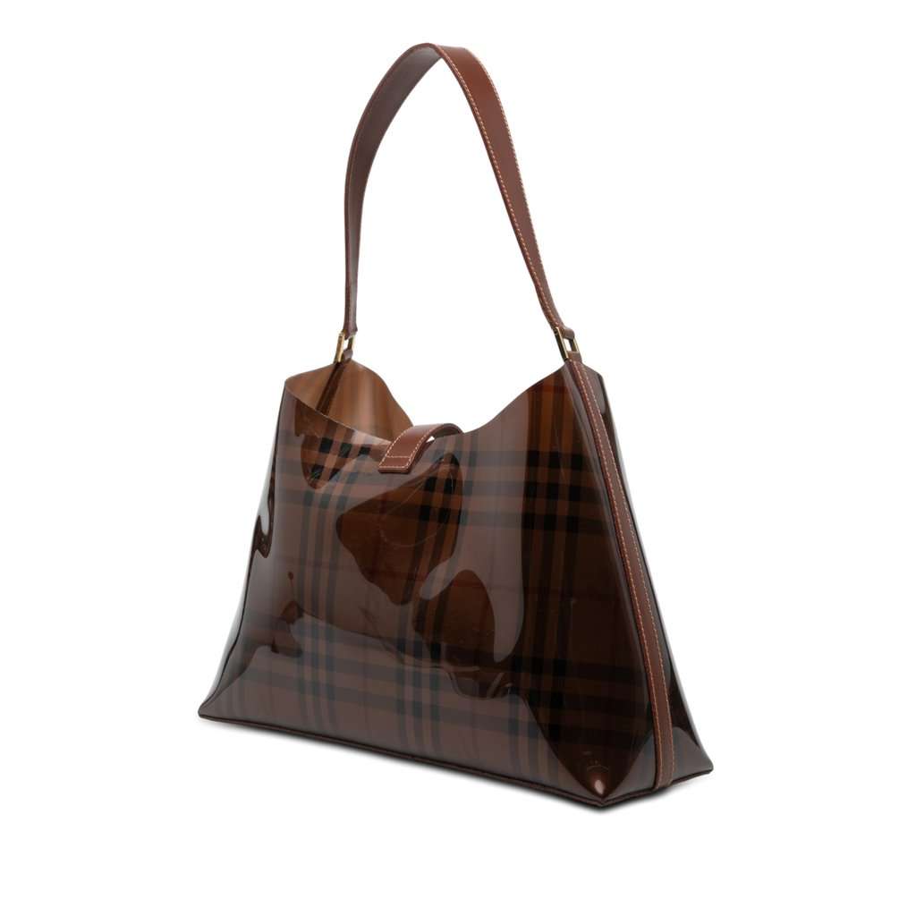 Burberry Haymarket Check PVC Shoulder Bag Brown Plastic Very good - Back View