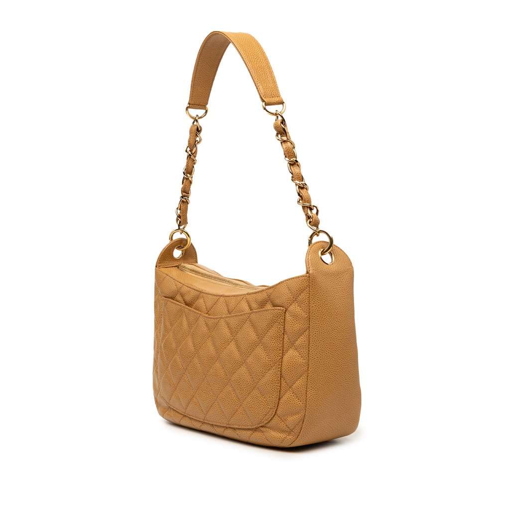 Chanel CC Quilted Caviar Timeless Shoulder Bag Beige Leather Very good condition - Back View