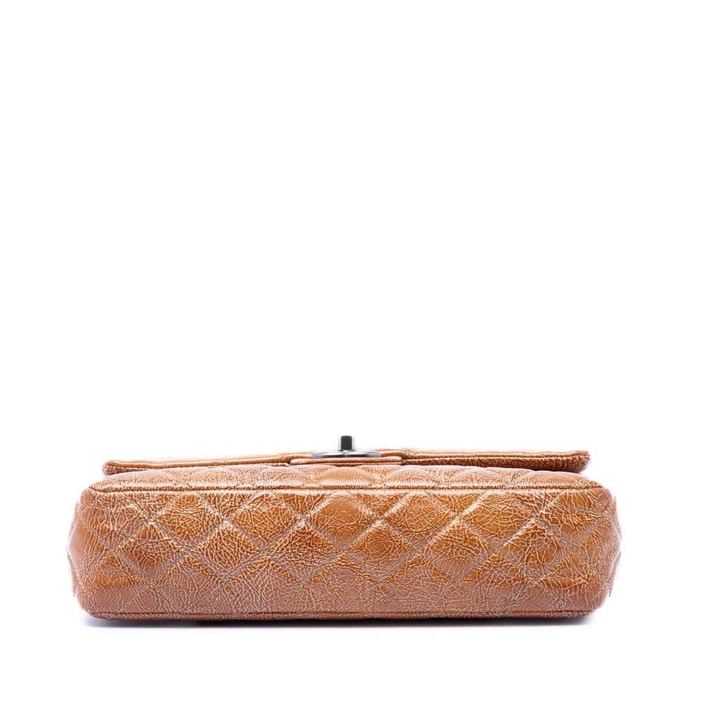 Chanel Medium Classic Crinkled Patent Double Flap Brown Leather Very good condition - Inside View