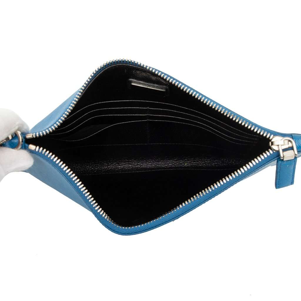 Prada Saffiano Wristlet Clutch Blue Leather Very good - Model View