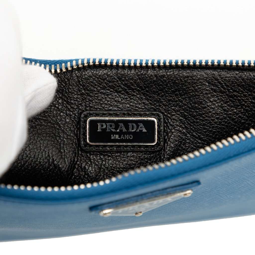 Prada Saffiano Wristlet Clutch Blue Leather Very good - Box View