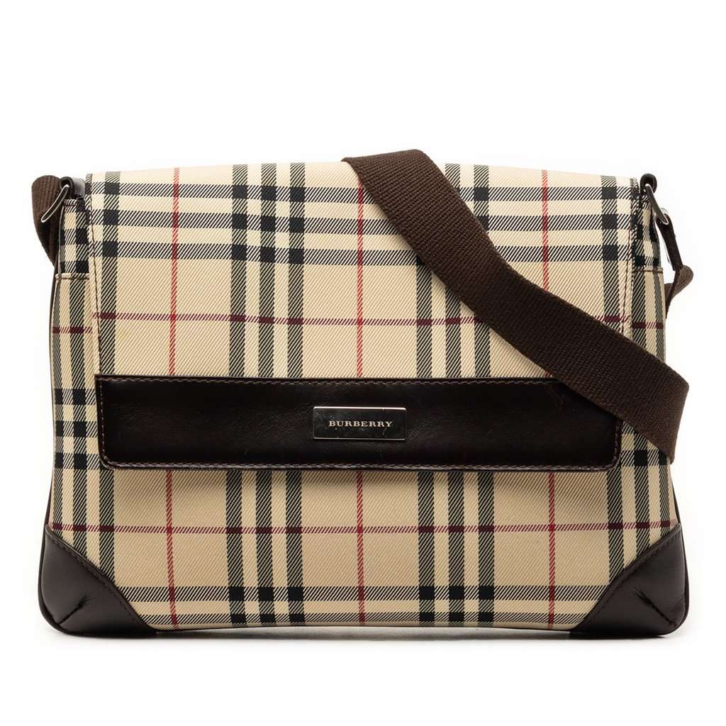 Burberry House Check Canvas Flap Crossbody Beige Very good condition - Front View