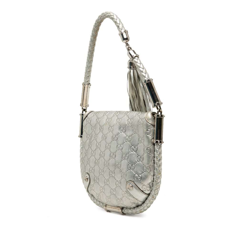Gucci Medium Metallic Guccissima Britt Tassel Flap Handbag Silver Leather Very good - Back View