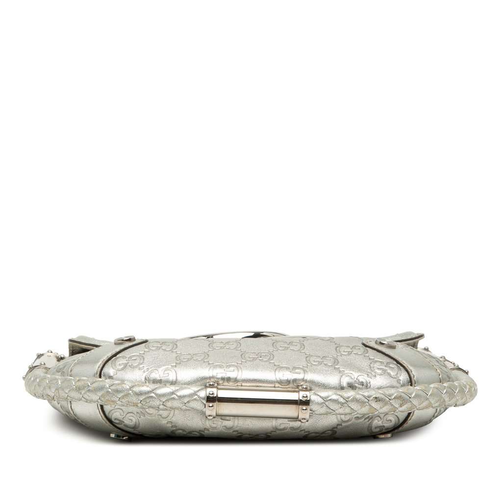 Gucci Medium Metallic Guccissima Britt Tassel Flap Handbag Silver Leather Very good - Inside View