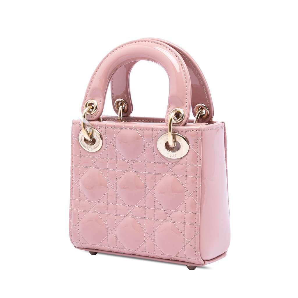 Dior Micro Patent Cannage Lady Dior Pink Leather Very good condition - Back View