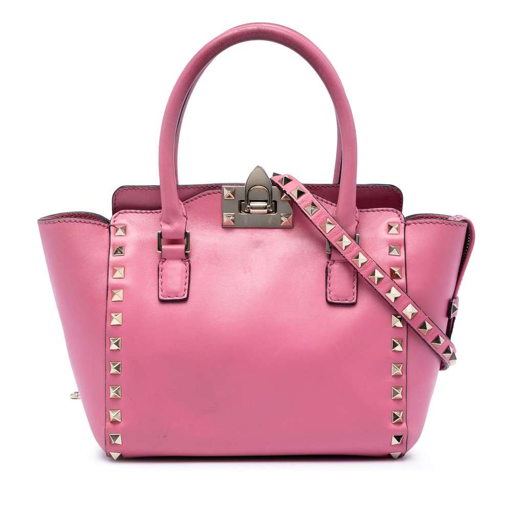 Valentino Mini Leather Rockstud Double Handle Tote Pink Leather Very good condition - Front View