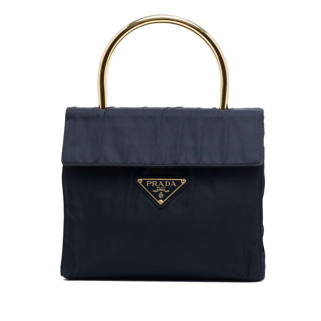Prada Tessuto Metal Top Handle Bag Black Very good - Front View