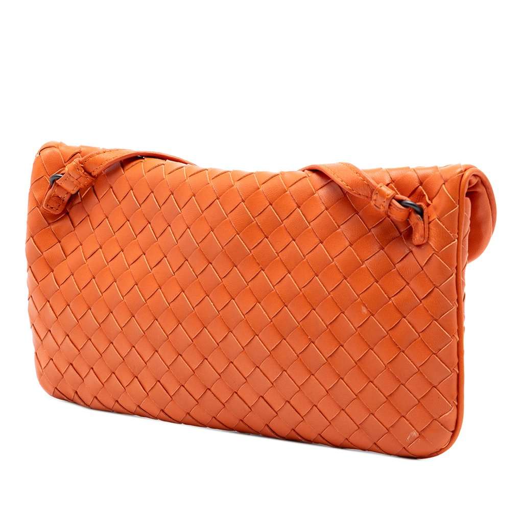 Bottega Veneta Mini Nappa Intrecciato Turn Lock Crossbody Orange Leather Very good condition - Back View