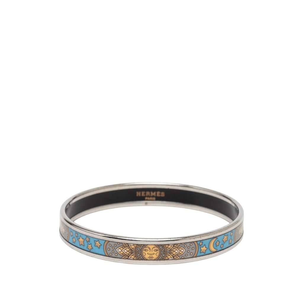 Hermès Narrow Sun Moon Stars Enamel Bangle 65 Blue Very good condition - Front View