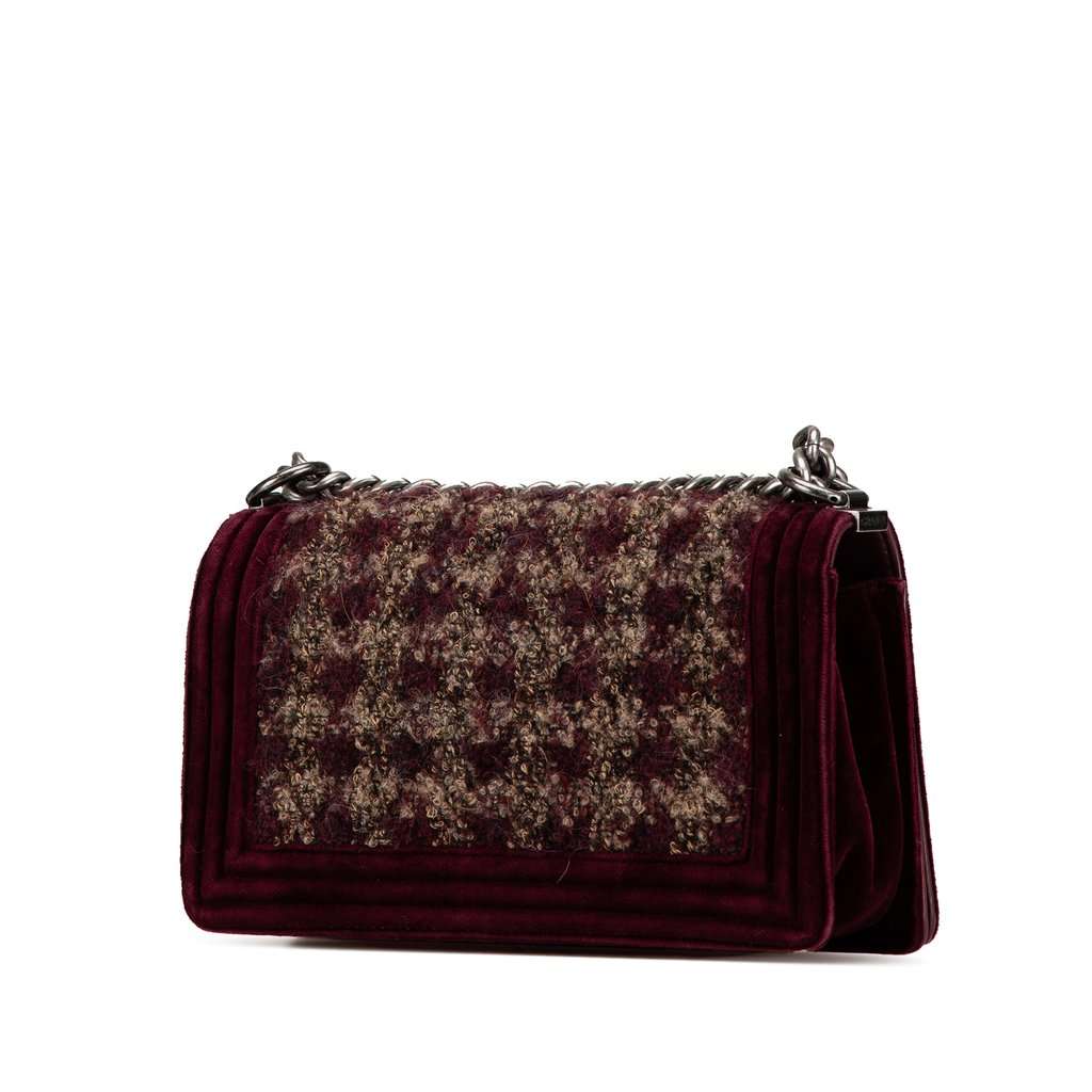 Chanel Old Medium Velvet and Tweed Boy Flap Red Very good - Back View
